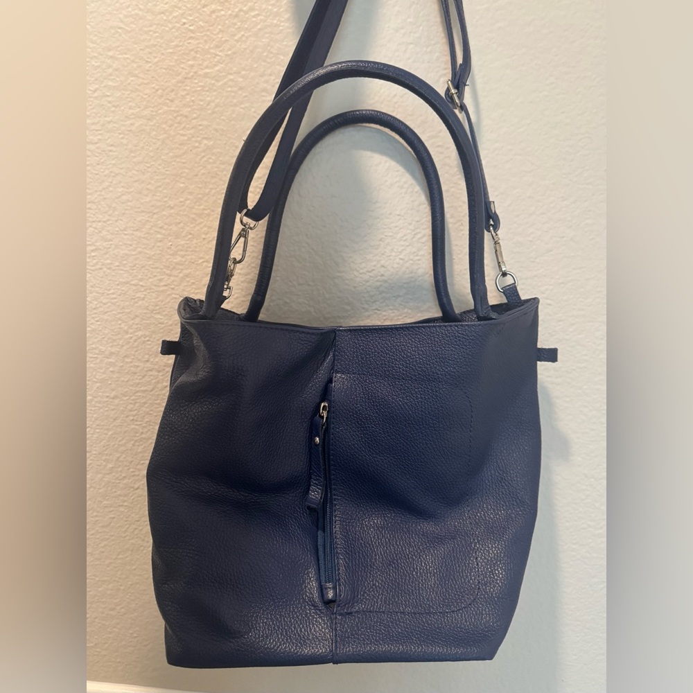 Blue Lemon Paris “Laura” Elegant Navy Blue Leather Tote Bag - Picture 6 of 8